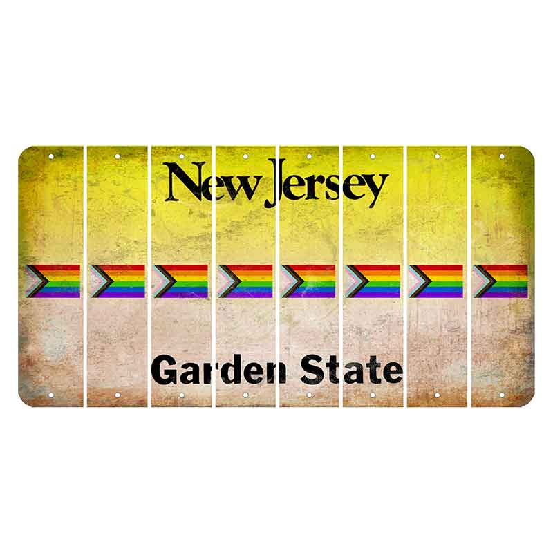 New Jersey Yellow Garden State Cut License Plate Strips (Set of 8) LGBTQ Flag