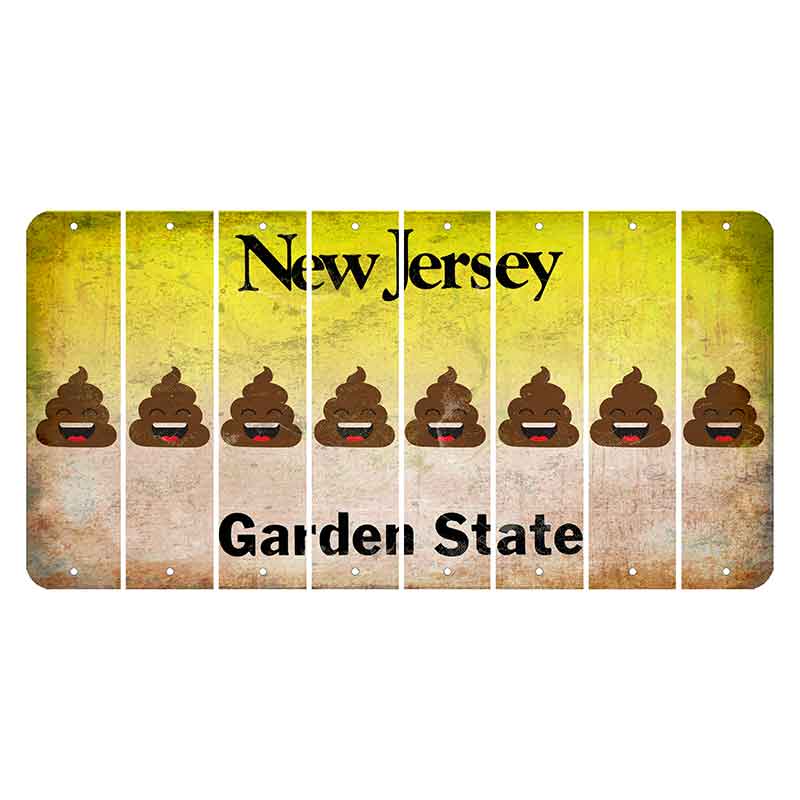 New Jersey Yellow Garden State Cut License Plate Strips (Set of 8) Emoji - Poop