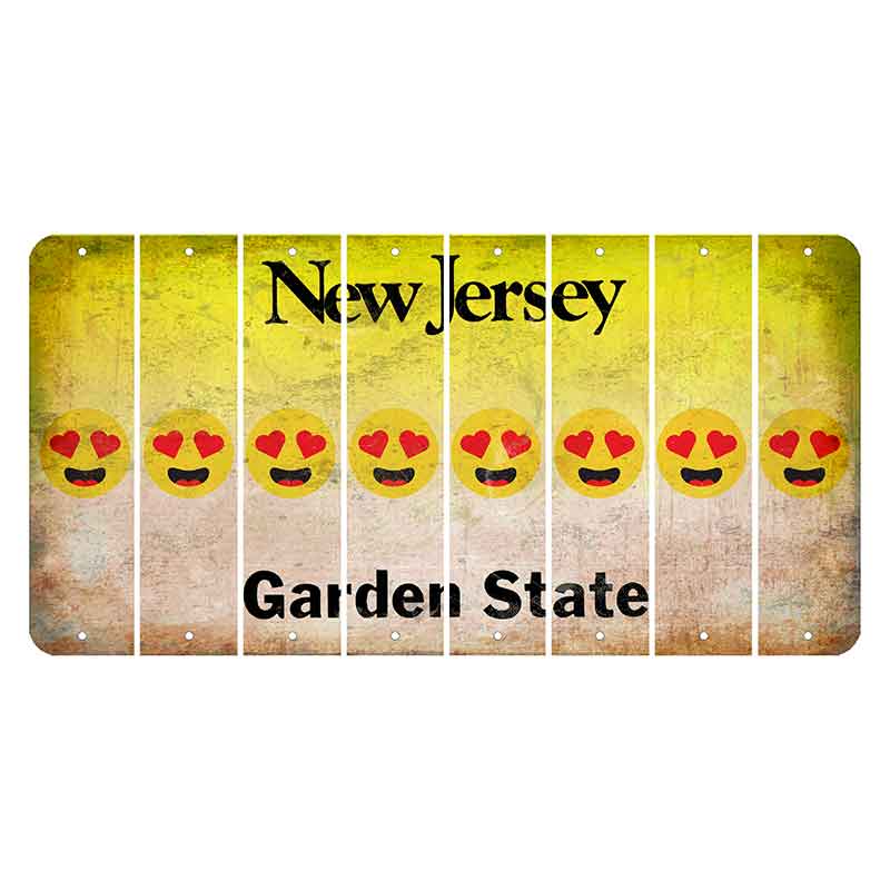 New Jersey Yellow Garden State Cut License Plate Strips (Set of 8) Emoji - Heart Eyes