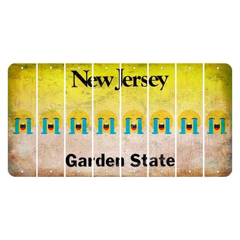 New Jersey Yellow Garden State Cut License Plate Strips (Set of 8) Emoji - Crying