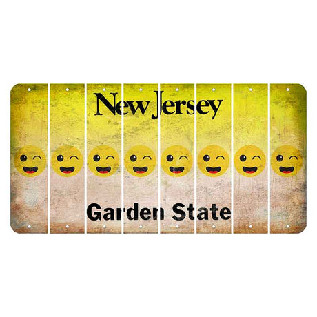 New Jersey Yellow Garden State Cut License Plate Strips (Set of 8) Emoji - Winking