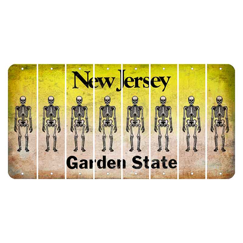 New Jersey Yellow Garden State Cut License Plate Strips (Set of 8) Skeleton