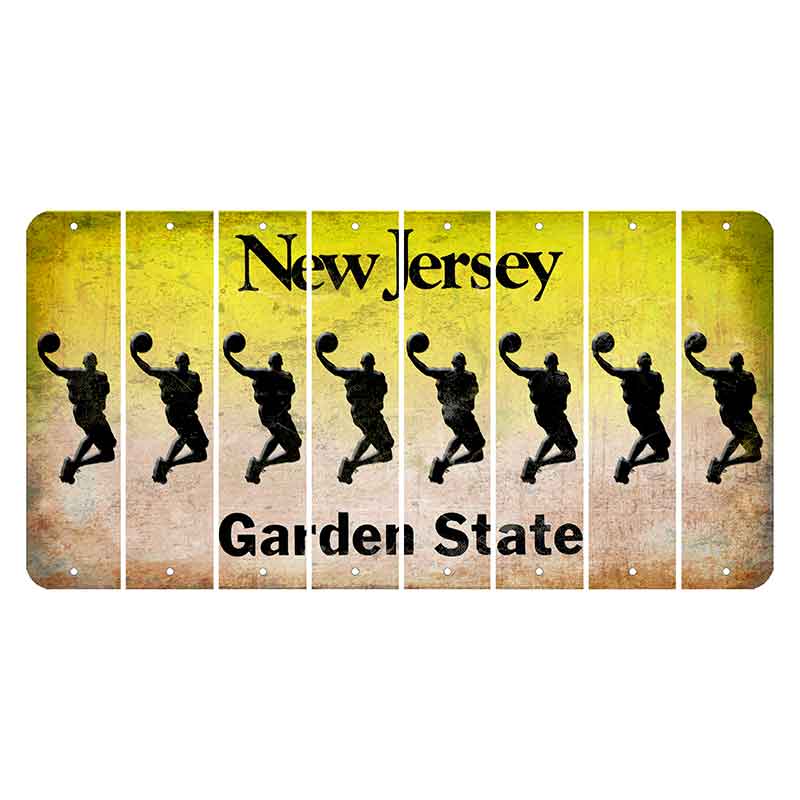 New Jersey Yellow Garden State Cut License Plate Strips (Set of 8) Basketball Player