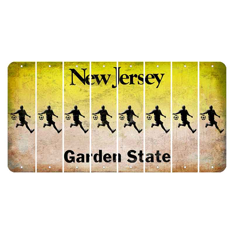 New Jersey Yellow Garden State Cut License Plate Strips (Set of 8) Soccer Player