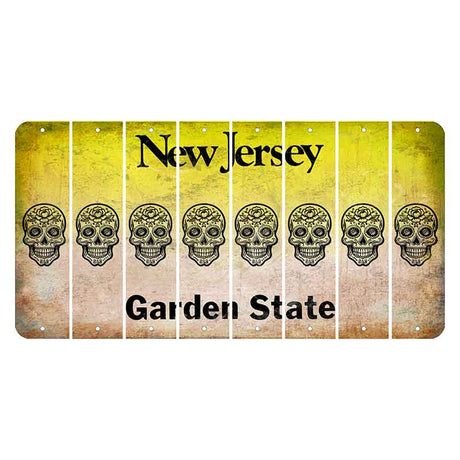 New Jersey Yellow Garden State Cut License Plate Strips (Set of 8) Sugar Skull