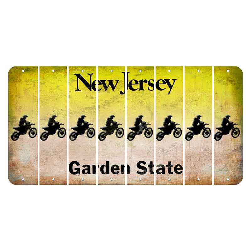 New Jersey Yellow Garden State Cut License Plate Strips (Set of 8) Dirtbike Rider