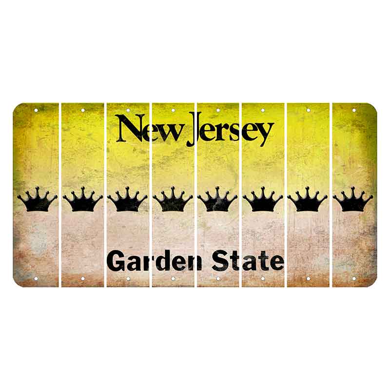 New Jersey Yellow Garden State Cut License Plate Strips (Set of 8) Crown