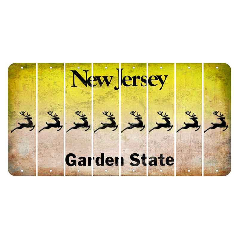 New Jersey Yellow Garden State Cut License Plate Strips (Set of 8) Reindeer