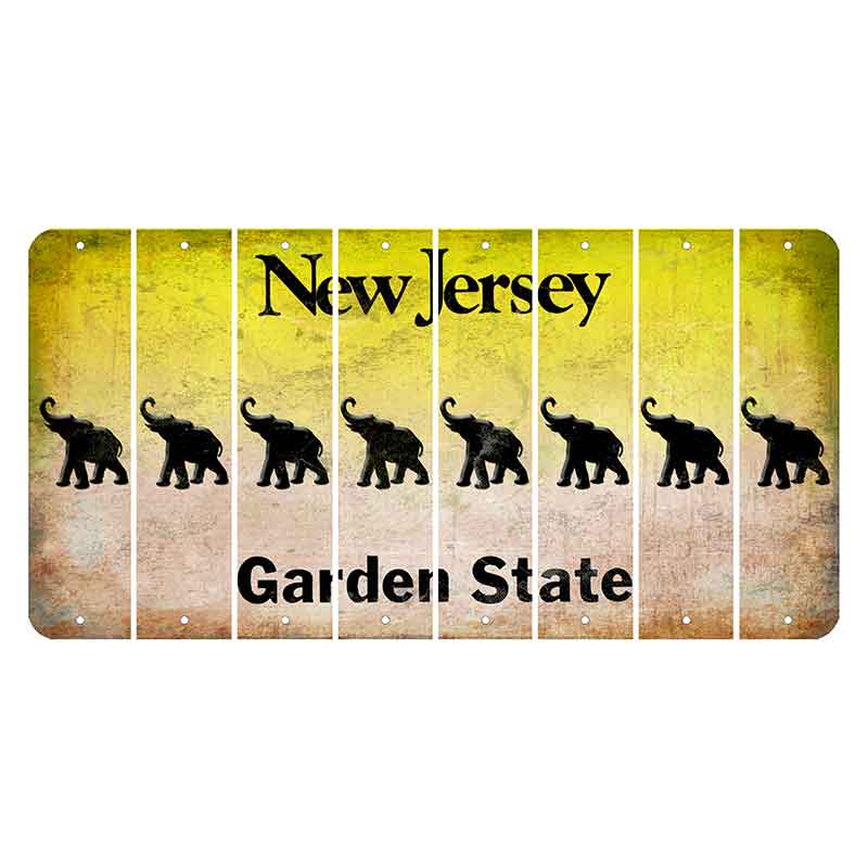 New Jersey Yellow Garden State Cut License Plate Strips (Set of 8) Elephant