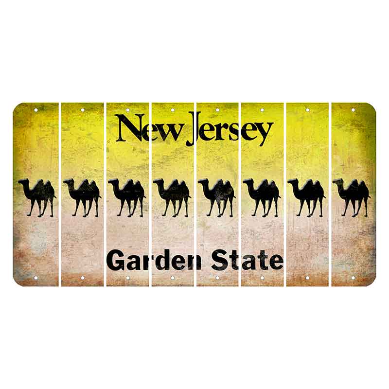 New Jersey Yellow Garden State Cut License Plate Strips (Set of 8) Camel