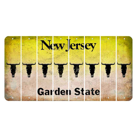 New Jersey Yellow Garden State Cut License Plate Strips (Set of 8) Cow Skull