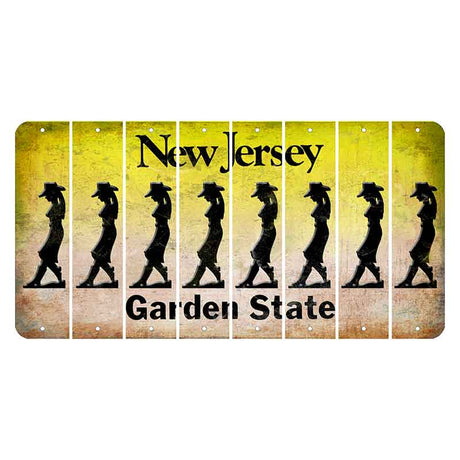 New Jersey Yellow Garden State Cut License Plate Strips (Set of 8) Cowgirl - Leaning