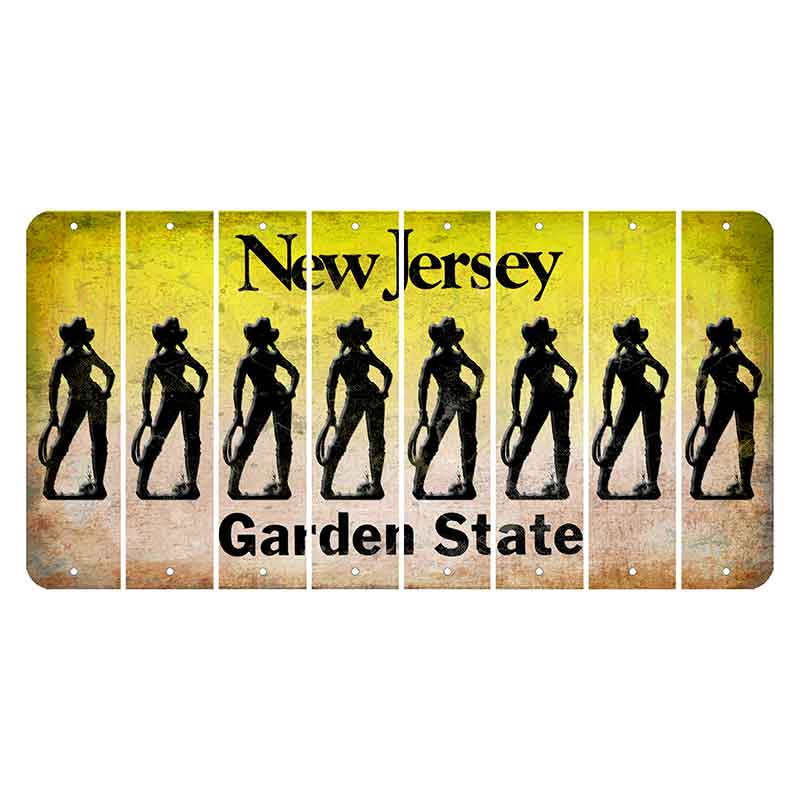 New Jersey Yellow Garden State Cut License Plate Strips (Set of 8) Cowgirl