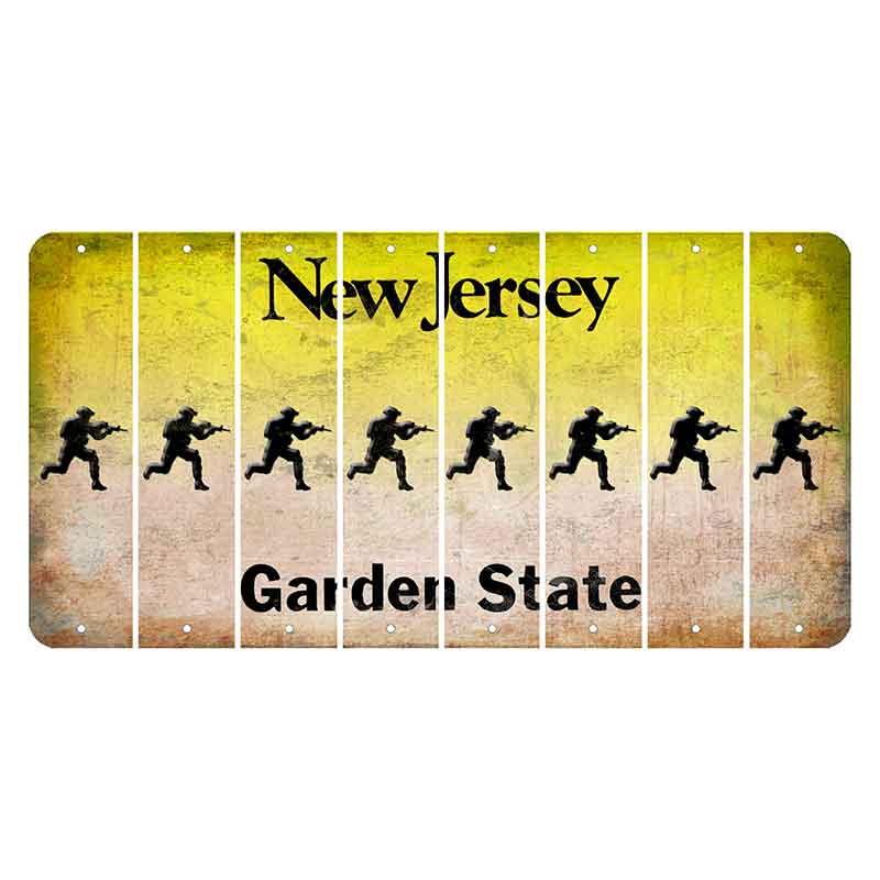 New Jersey Yellow Garden State Cut License Plate Strips (Set of 8) Soldier - Running