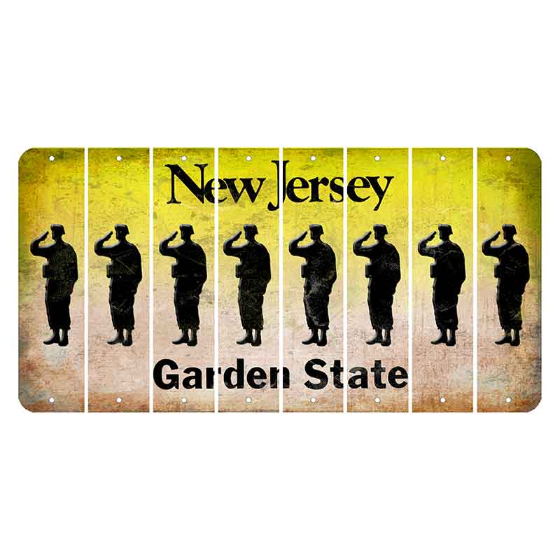 New Jersey Yellow Garden State Cut License Plate Strips (Set of 8) Soldier - Saluting