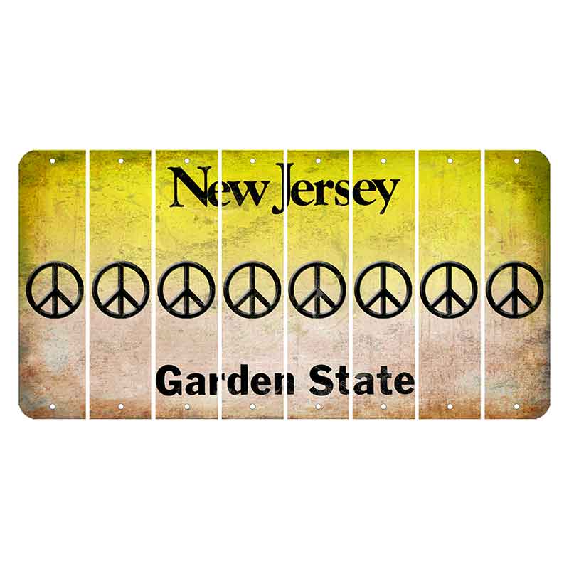 New Jersey Yellow Garden State Cut License Plate Strips (Set of 8) Peace Sign