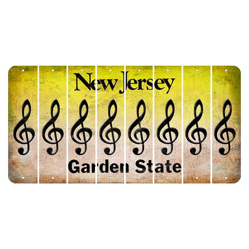 New Jersey Yellow Garden State Cut License Plate Strips (Set of 8) Music Note