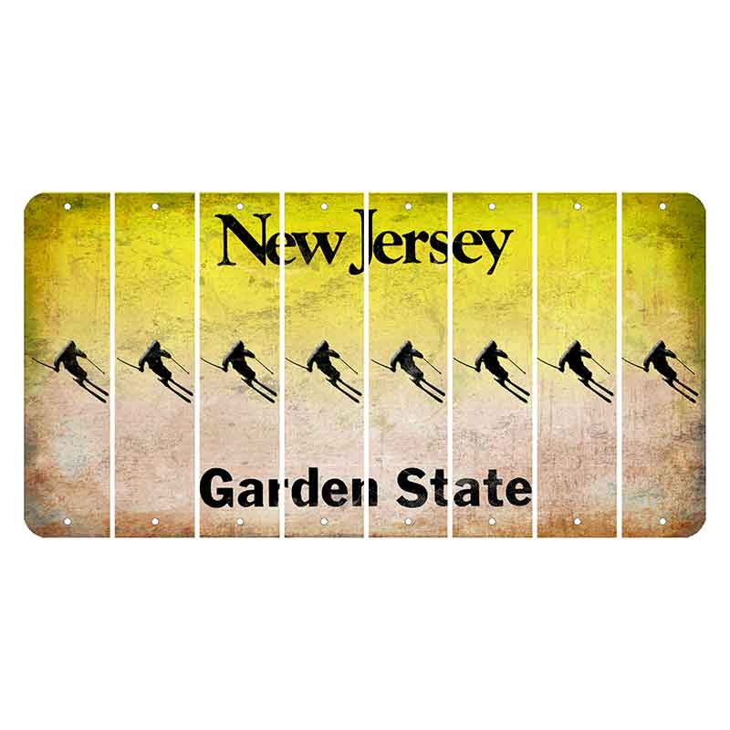 New Jersey Yellow Garden State Cut License Plate Strips (Set of 8) Skier