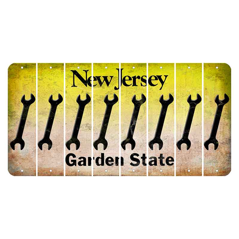 New Jersey Yellow Garden State Cut License Plate Strips (Set of 8) Wrench