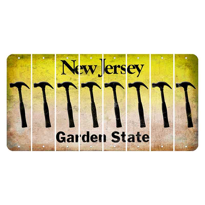 New Jersey Yellow Garden State Cut License Plate Strips (Set of 8) Hammer