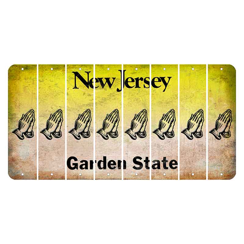 New Jersey Yellow Garden State Cut License Plate Strips (Set of 8) Praying Hands