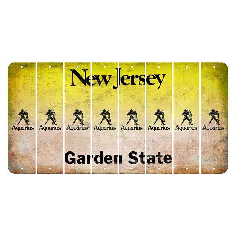 New Jersey Yellow Garden State Cut License Plate Strips (Set of 8) Zodiac Sign - Aquarius