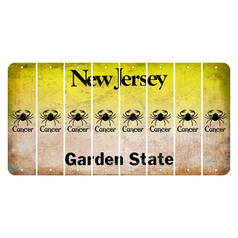 New Jersey Yellow Garden State Cut License Plate Strips (Set of 8) Zodiac Sign - Cancer