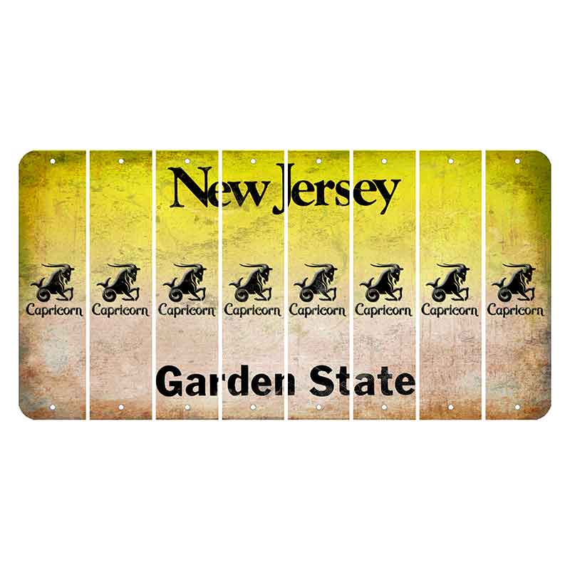 New Jersey Yellow Garden State Cut License Plate Strips (Set of 8) Zodiac Sign - Capricorn