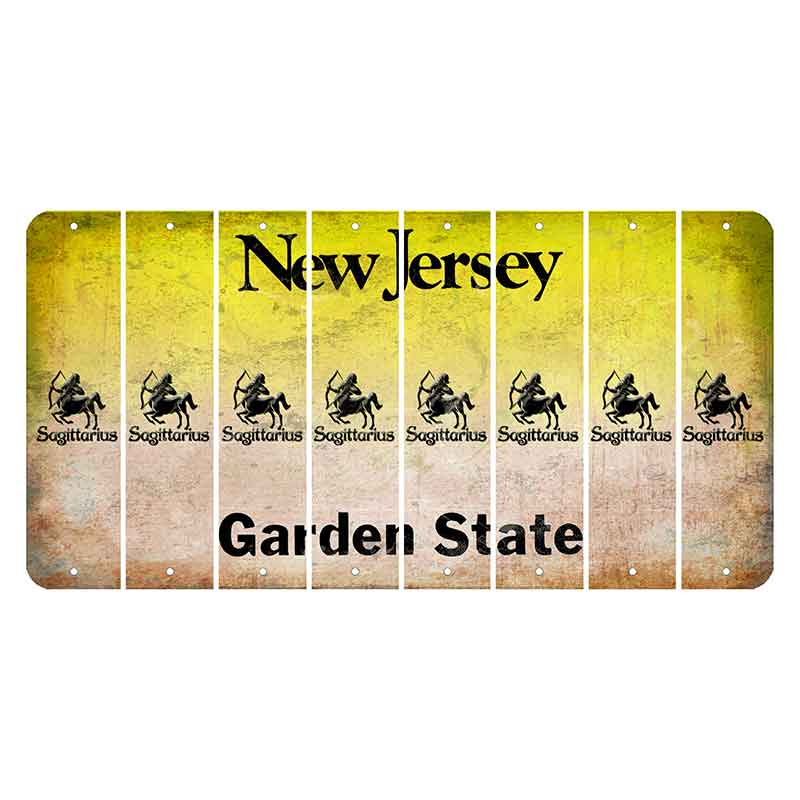 New Jersey Yellow Garden State Cut License Plate Strips (Set of 8) Zodiac Sign - Sagittarius