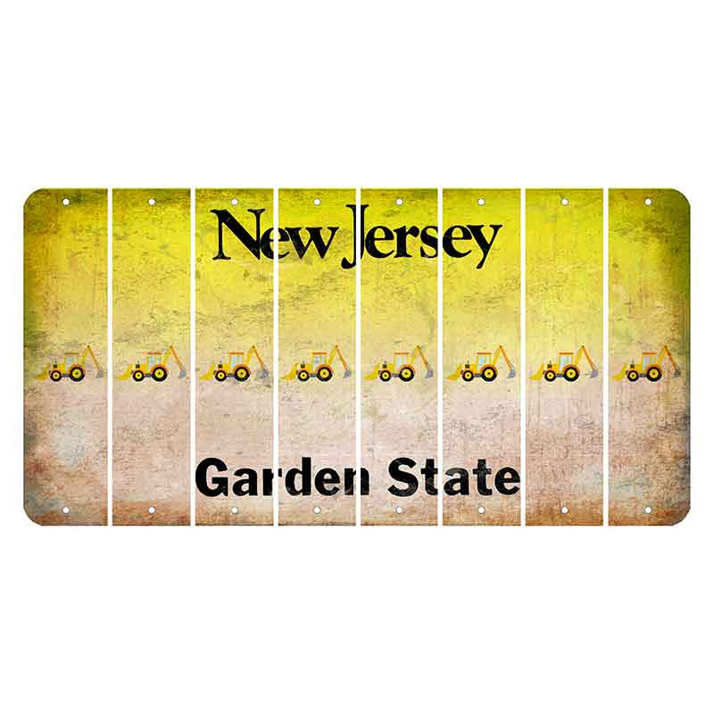 New Jersey Yellow Garden State Cut License Plate Strips (Set of 8) Backhoe