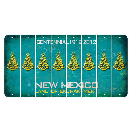 New Mexico Teal Centennial Cut License Plate Strips (Set of 8) Christmas Tree