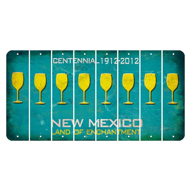 New Mexico Teal Centennial Cut License Plate Strips (Set of 8) Wine Glass