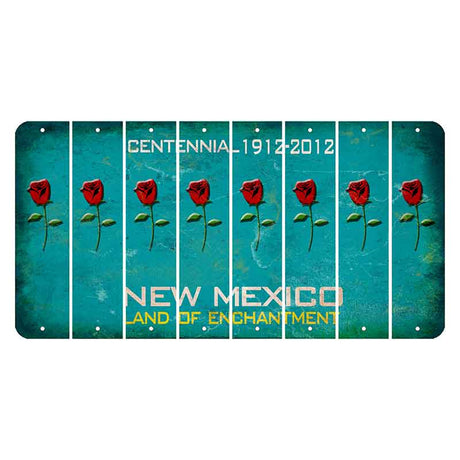 New Mexico Teal Centennial Cut License Plate Strips (Set of 8) Red Rose