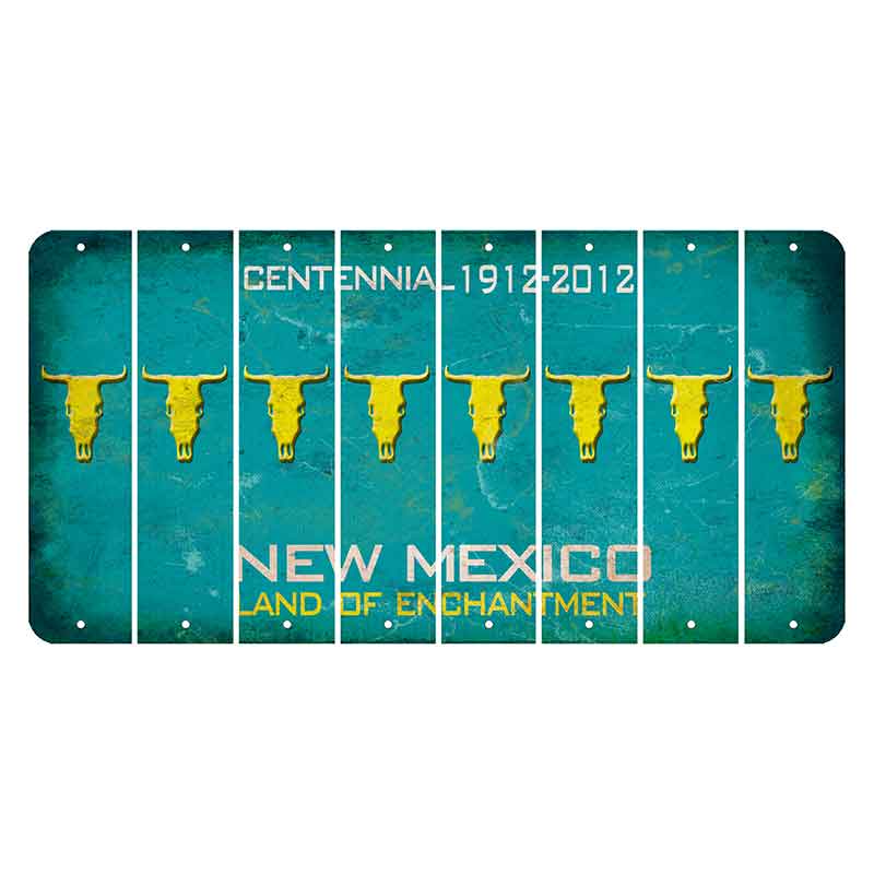 New Mexico Teal Centennial Cut License Plate Strips (Set of 8) Cow Skull