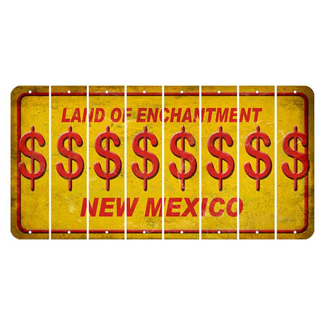 New Mexico Yellow Land of Enchantment Cut License Plate Strips (Set of 8) Dollar Sign