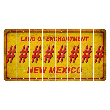 New Mexico Yellow Land of Enchantment Cut License Plate Strips (Set of 8) Hashtag