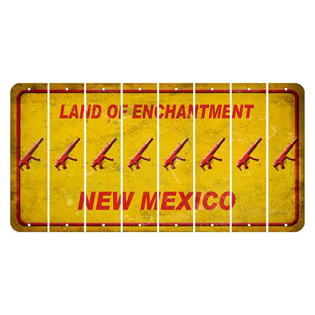 New Mexico Yellow Land of Enchantment Cut License Plate Strips (Set of 8) Submachine Gun