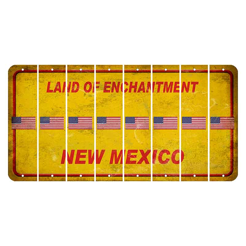 New Mexico Yellow Land of Enchantment Cut License Plate Strips (Set of 8) American Flag