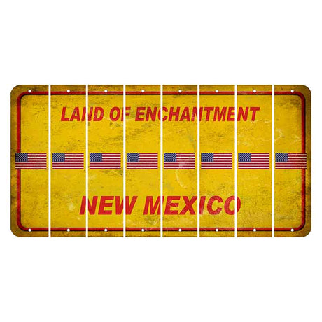 New Mexico Yellow Land of Enchantment Cut License Plate Strips (Set of 8) American Flag