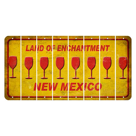 New Mexico Yellow Land of Enchantment Cut License Plate Strips (Set of 8) Wine Glass