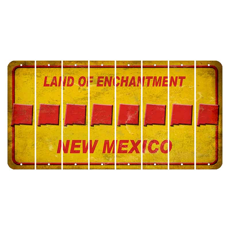New Mexico Yellow Land of Enchantment Cut License Plate Strips (Set of 8) State Silhouette
