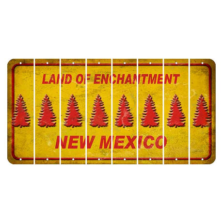 New Mexico Yellow Land of Enchantment Cut License Plate Strips (Set of 8) Pine Tree