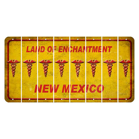 New Mexico Yellow Land of Enchantment Cut License Plate Strips (Set of 8) Caduceus