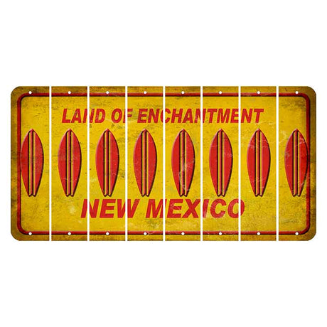 New Mexico Yellow Land of Enchantment Cut License Plate Strips (Set of 8) Surfboard