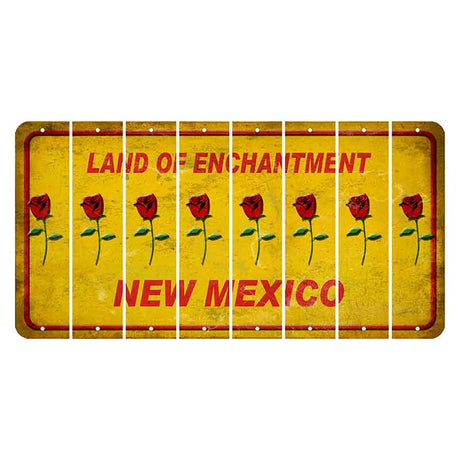 New Mexico Yellow Land of Enchantment Cut License Plate Strips (Set of 8) Red Rose