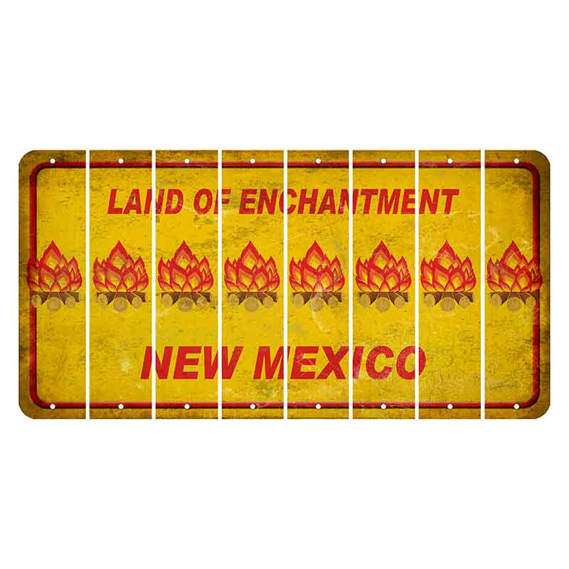New Mexico Yellow Land of Enchantment Cut License Plate Strips (Set of 8) Campfire