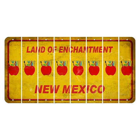 New Mexico Yellow Land of Enchantment Cut License Plate Strips (Set of 8) Teacher Apple