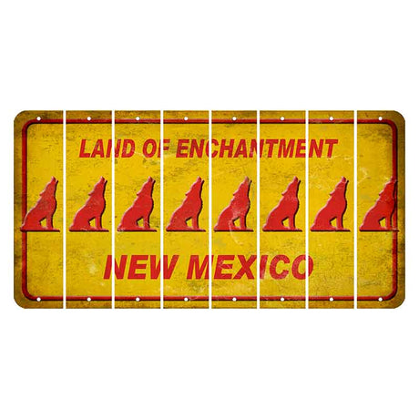 New Mexico Yellow Land of Enchantment Cut License Plate Strips (Set of 8) Howling Wolf