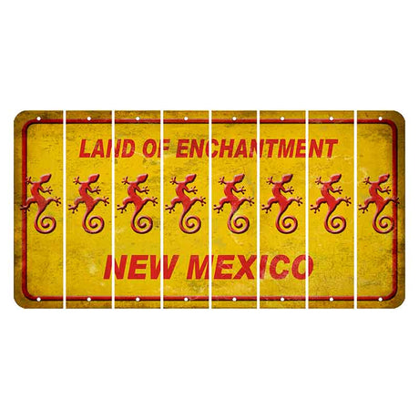 New Mexico Yellow Land of Enchantment Cut License Plate Strips (Set of 8) Gecko