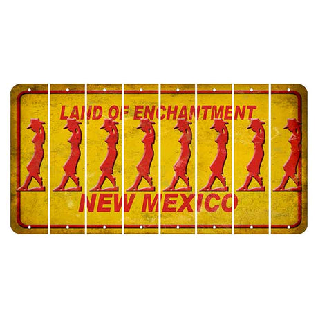 New Mexico Yellow Land of Enchantment Cut License Plate Strips (Set of 8) Cowgirl - Leaning